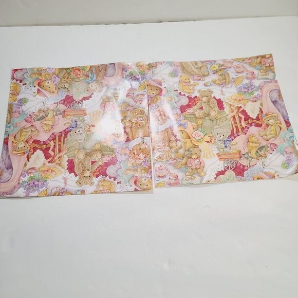 Vintage 90s 1995 Hallmark Cute Kawaii Teddy Bear Wrapping Paper set of 2 - Picture 1 of 11